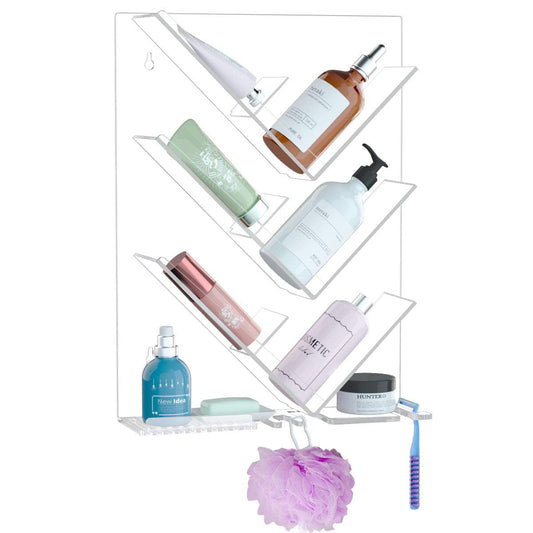 Acrylic Shower Caddy, Clear Bathroom Organizer with Suction Cups, No Drill Rustproof Shelf for Shampoo Bottles, Conditioner, Soap, and Bath Essentials, 28 x 12 cm, Clear