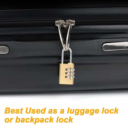 Volo 3 Digit Brass Re-Settable Combination Padlock/Password Lock/resettable Combination Lock for Travel Bags, Travel Lock. (3pcs)