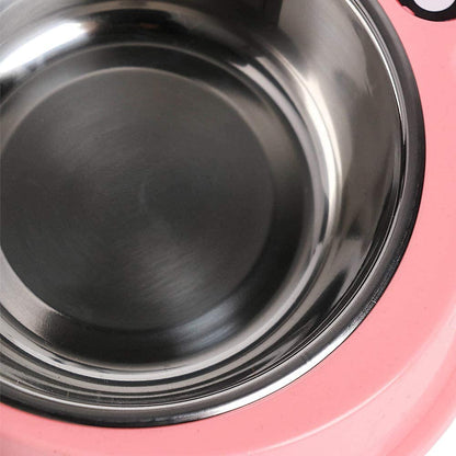 Double Dog Cat Bowls Premium Stainless Steel Pet Bowls with No-Slip Stainless Steel Cute Modeling Pet Food Water for Feeder Dogs Cats Rabbit and Pets (Pink)