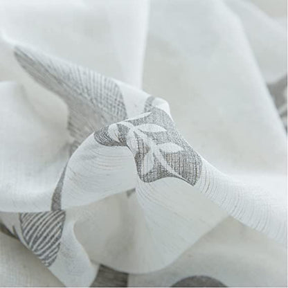 Linen Floral Semi Transparent Curtain - Rod Pocket