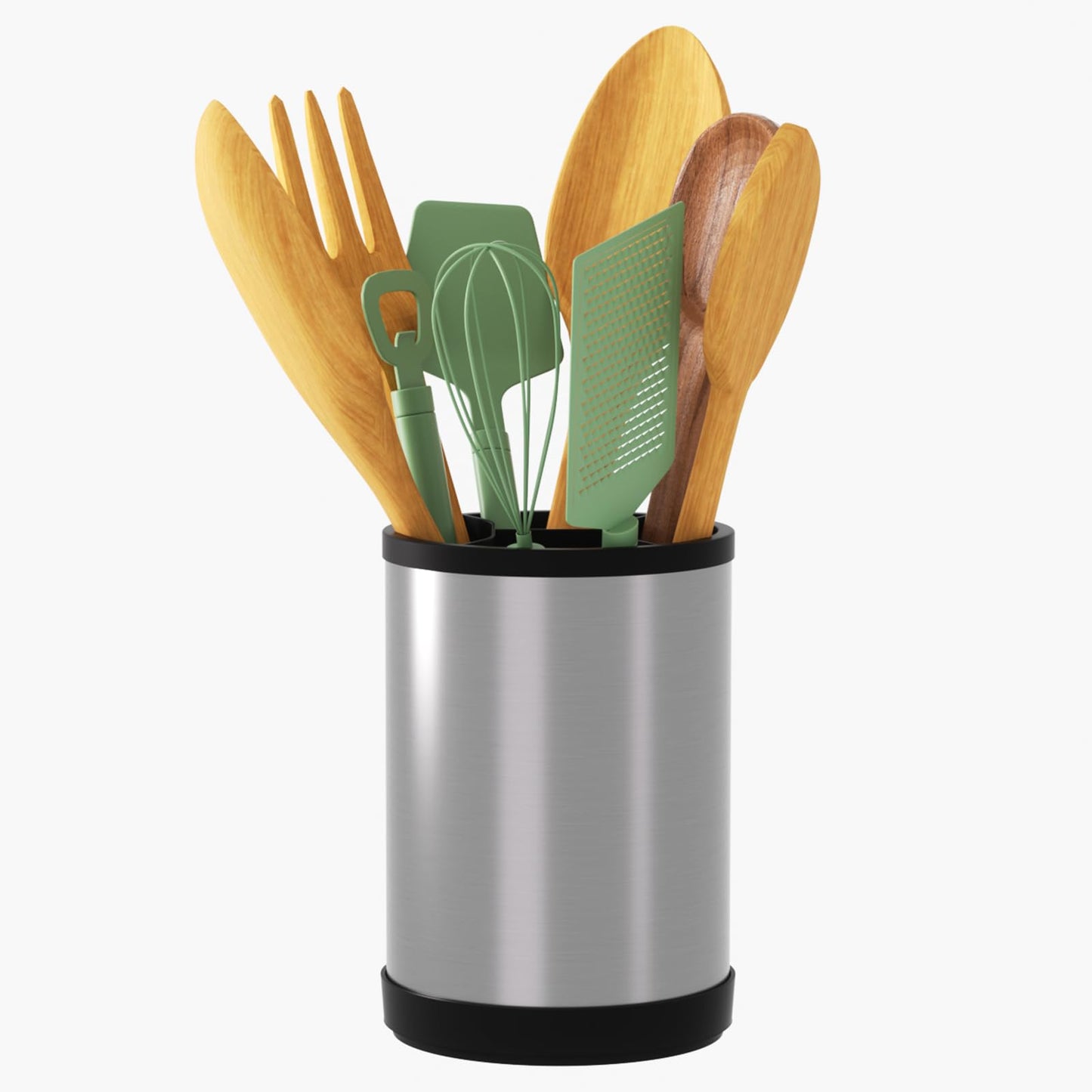 kitchen utensil rack oversized shovel spoon storage rack kitchen countertop cutlery cooking storage rack stainless steel 360 degree rotating weighted base rack suitable for countertop silver