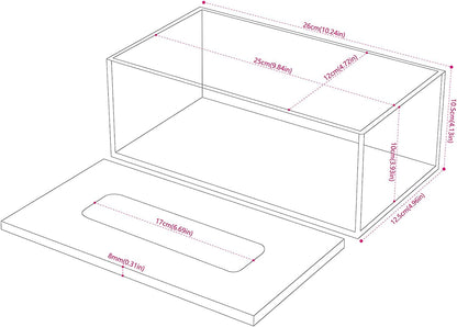 Clear Acrylic Tissue Box Cover Holder with Removable Lid for Easy Use – 26 x 12 x 10 cm Rectangular Napkin Organizer for Bathroom, Kitchen, Office, or Events