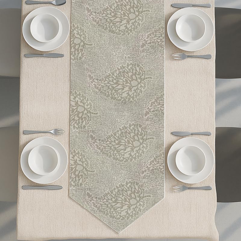 INtex Home Linen Table Runner with V-Shaped End, DAS Printed Rectangle Design for Reception Living Room and Kitchen Tables, for Dining and Home Décor, 1 Piece - 45x160 cm - Off-White