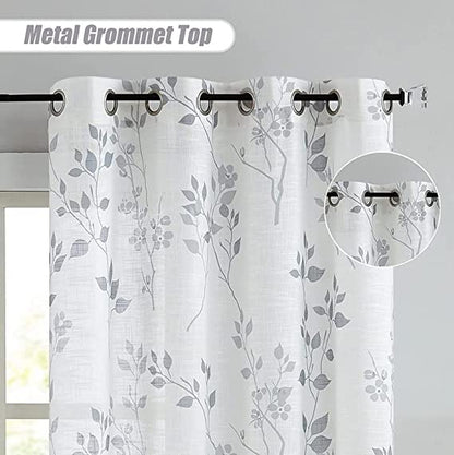 Natural Linen  Printed Floral Curtain - Steel grommets