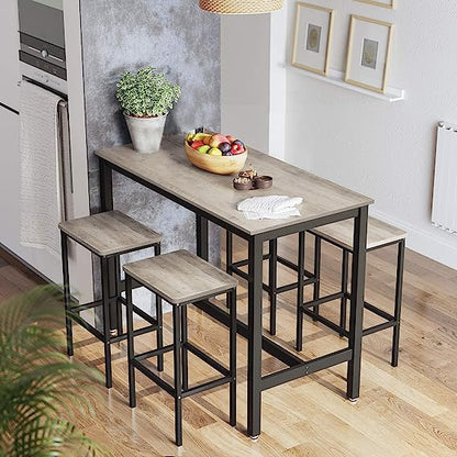 Industrial Bar Table Set with 2 Bar Stools, Greige and Black