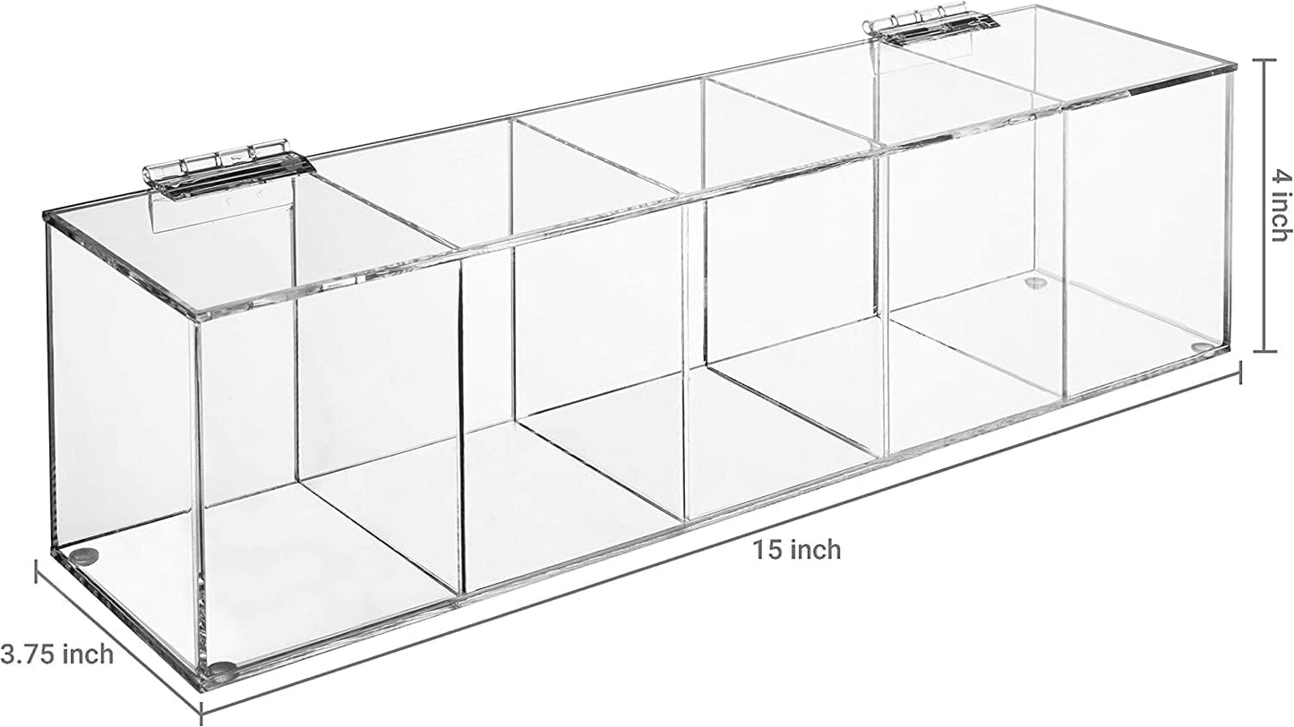 Clear Acrylic Tea Bag Organizer with Hinged Lid, 35 x 10 x 8 cm Storage Caddy with 5 Compartments, Countertop Box for Assorted Teas Condiments and Sugar Packets