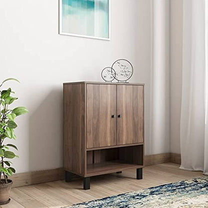 Modern Shoe Cabinet, Brown Wooden Shoe Storage Organizer with Doors, Contemporary Freestanding Rack for Entryway, Hallway, or Closet, Concealed Footwear Storage