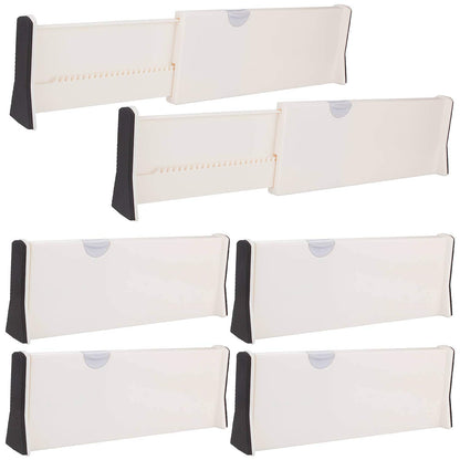 6 x Adjustable Drawer Dividers ASelected 17" Expandable Drawer Organizers Set Plastic Drawer Separator Suitable for Kitchen Bathroom Bedroom Office Dresser Desk - White (Pack of 6)