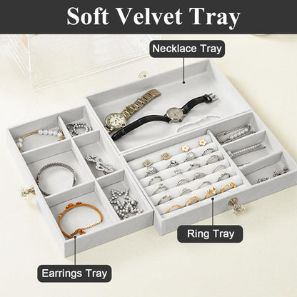 Clear Acrylic Jewelry Box – Large Capacity Organizer with 3 Velvet-Lined Drawers for Rings, Bracelets, Earrings, and Accessories