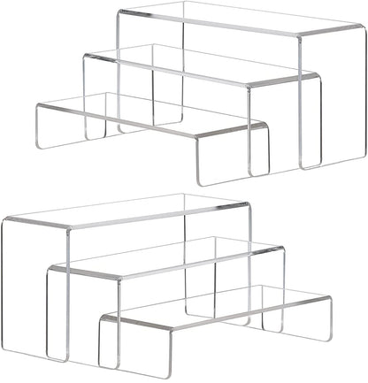 Clear Acrylic Display Riser Set of 6, 3 Sizes of Transparent Showcase Stands for Cupcakes Shoes Jewelry Cosmetics and Party Decor, Polished Edges for Elegant Display Use