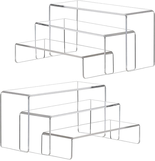 Clear Acrylic Display Riser Set of 6, 3 Sizes of Transparent Showcase Stands for Cupcakes Shoes Jewelry Cosmetics and Party Decor, Polished Edges for Elegant Display Use