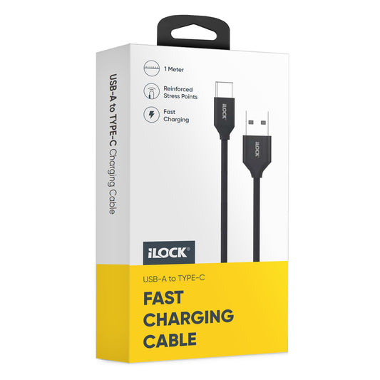 iLOCK Charge & Sync Cable | 1 Meter | Fast Charging & Data Sync | Durable PVC Design (USB-A to TYPE-C, Black)