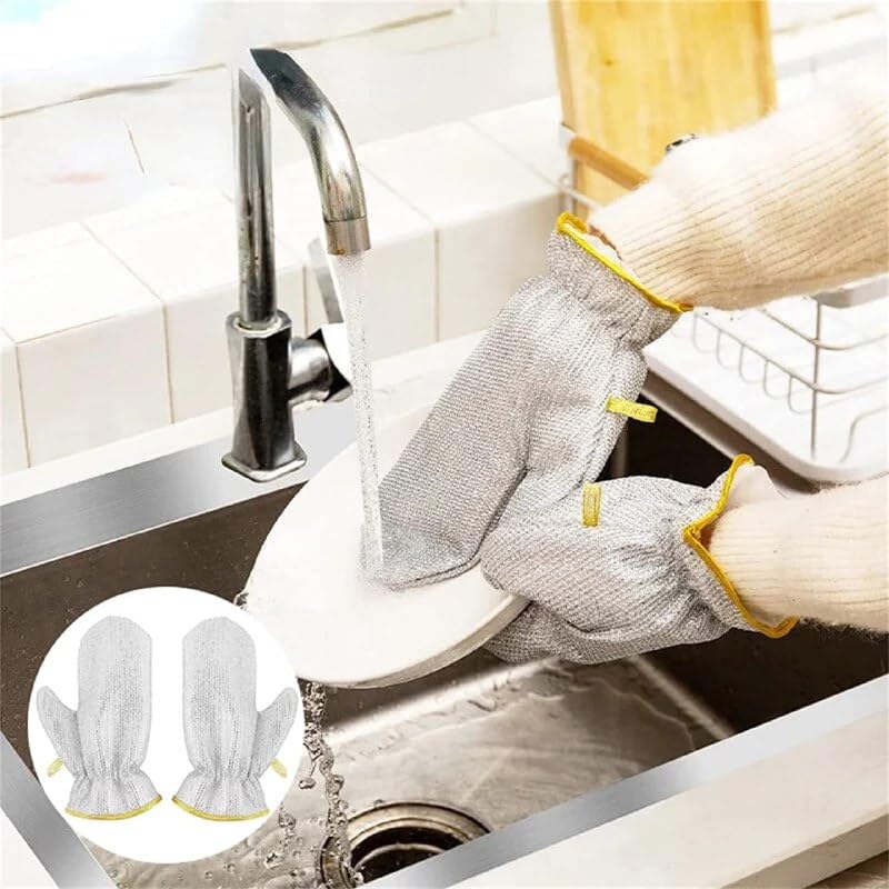 Aekatray 1 pcs Wire Dishwashing Gloves, Kitchen Cleaning Gloves, Household Cleaning Tools, Heat Insulation Anti-Hot Waterproof & Durable Gloves, Reusable Kitchen Gloves for Washing Dishes