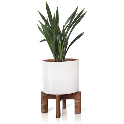Mid-Century Modern Wood Plant Stand, Adjustable & Reversible Indoor Flower Pot Holder for Various Pot Sizes, Elegant Home Decor Planter Display Stand (Pot Not Included)