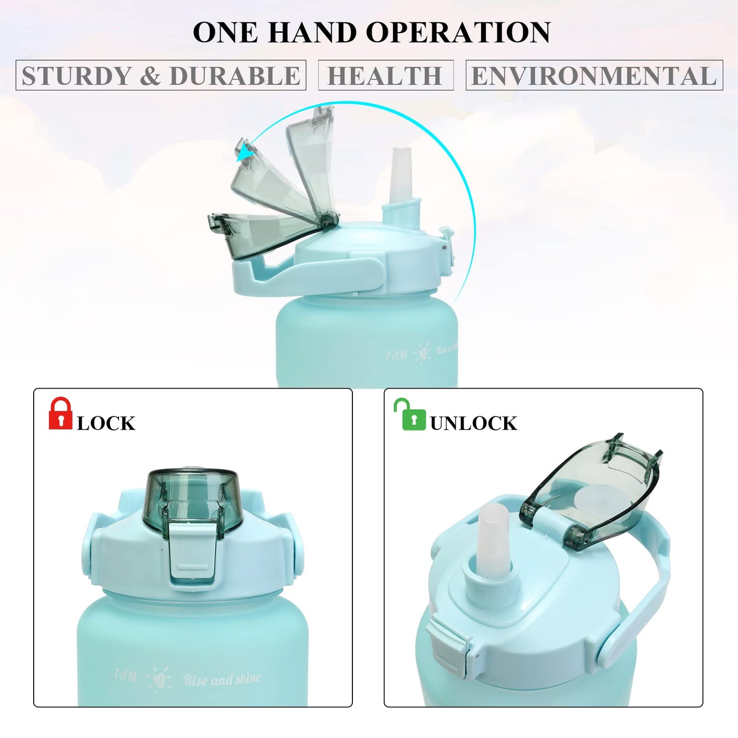 Motivational Water Bottle with Straw 3 Pcs, 64oz 32oz 16oz Time Marker Large Drinking Bottles Leakproof Half Gallon 2L Water Jugs for Sports Gym Travel BPA Free - Gradient Green