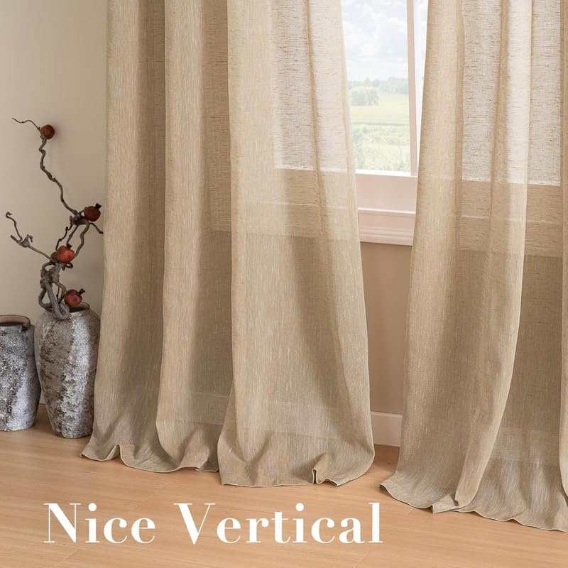 INtex CURTAINS House Semi-Transparent Linen Sheer Curtain, Lightweight Fabric with Steel Grommets, Elegant One Piece Window Panel for Living Room or Home Décor - 400 W x 270 L - Café