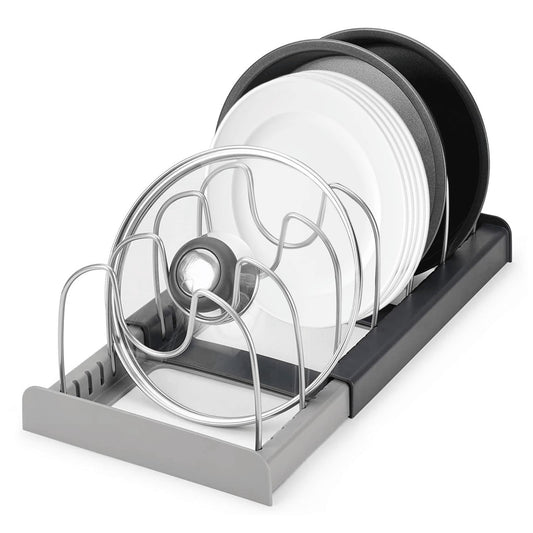 ZITUZY Expandable Organizer for 6 Lids or Pans, Pot Lid Holder, Kitchen Storage, Dish Holder for Drawer, Pot Rack, Dish Rack, Pot Holder Drawer