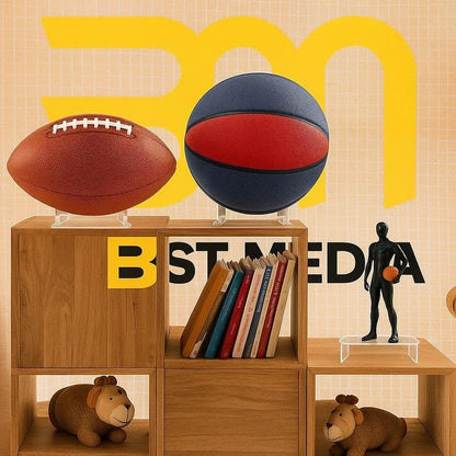 2 Pack Acrylic Ball Stand Holder, Clear Display Rack for Autographed Sports Balls, Storage for Basketball, Football, Soccer, and Volleyball, Modern Memorabilia Mount