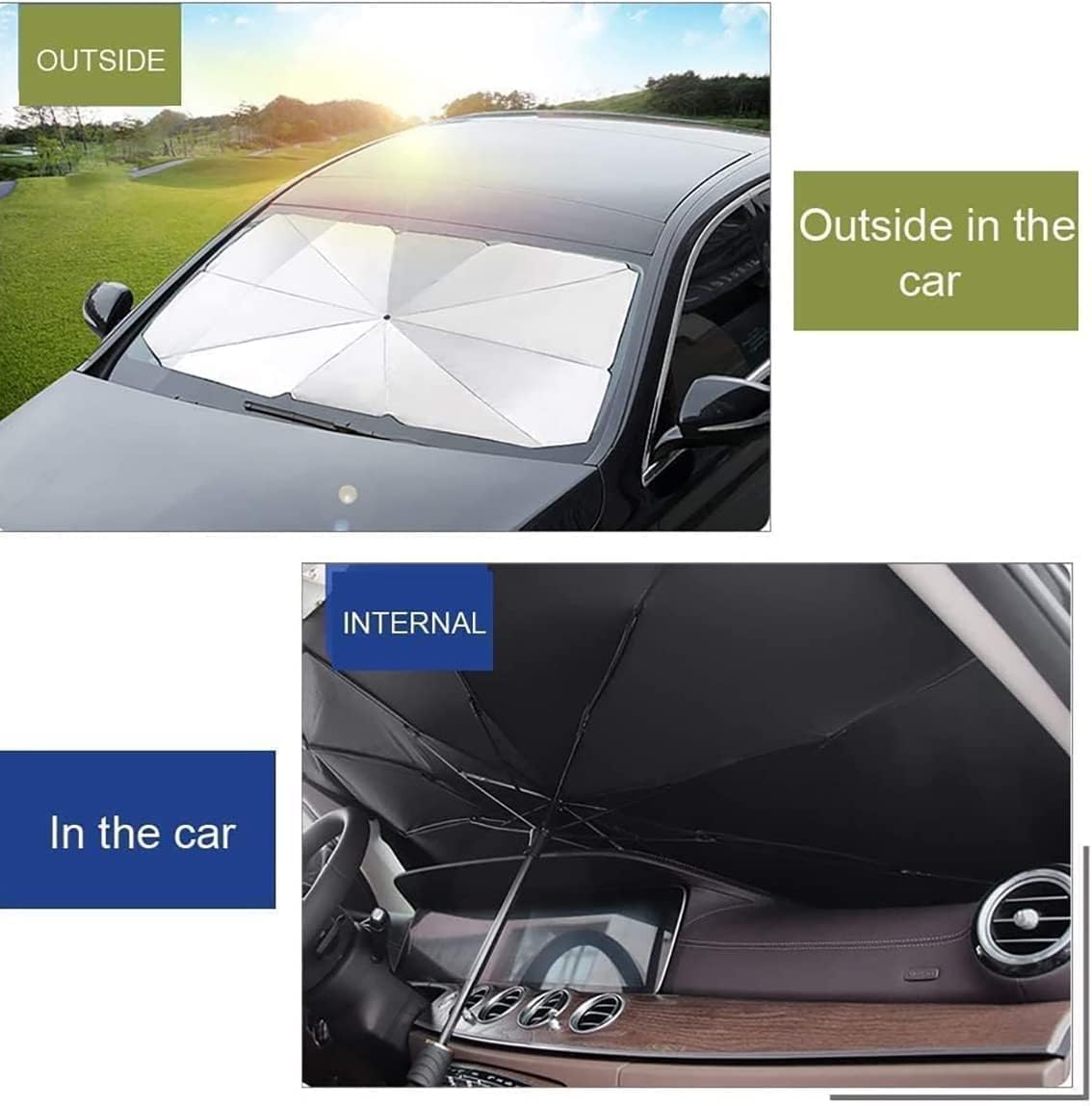 Car Umbrella Sun Shade Cover, Foldable Sun Shades Car for Windshield Parasol to Keep Your Vehicle Cool and Damage Free, Block Heat UV Rays Sun Visor Protector, Easy to Use (57 * 31 Inch)