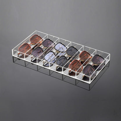 Acrylic Sunglasses Display Organizer, 6-Slot Clear Eyeglasses Storage Tray for Desktop or Drawer Use, Sunglasses, Reading Glasses, and Accessories, Suitable for Home or Retail, Clear