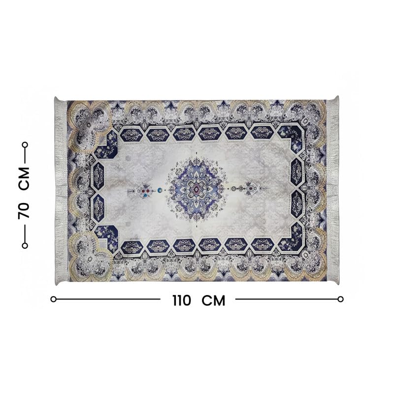 INtex Home Velvet Padded Prayer Rug, Multicolor Islamic Persian Design, Soft Printed Fabric with Anti-Slip Layer, Comfortable and Cushioned, 70x110 cm