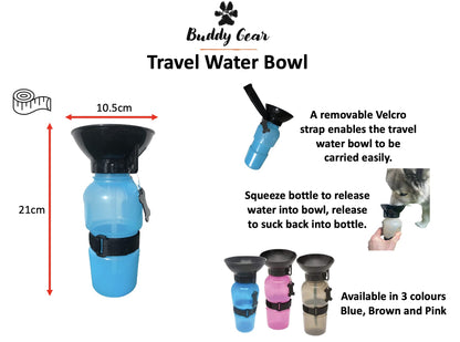 BUDDY GEAR - Travel Water Bowl Portable Dog Water Bottle Easy Carry BPA Free 520ml (Brown)