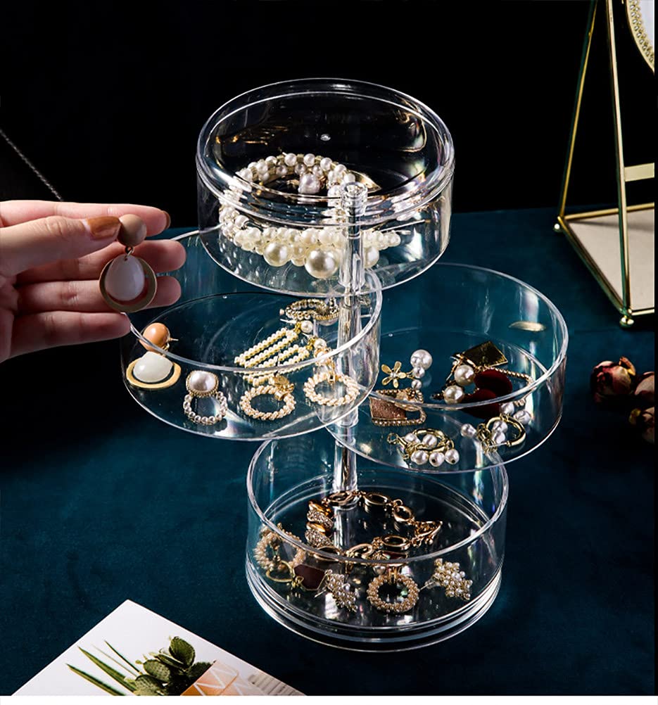 YAIHE Clear Acrylic 3,4,5Layer Jewelry make up tools Box 360 Degree Rotatable,Earrings Necklace Rings Organizer storage