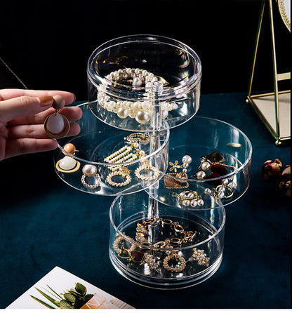 YAIHE Clear Acrylic 3,4,5Layer Jewelry make up tools Box 360 Degree Rotatable,Earrings Necklace Rings Organizer storage