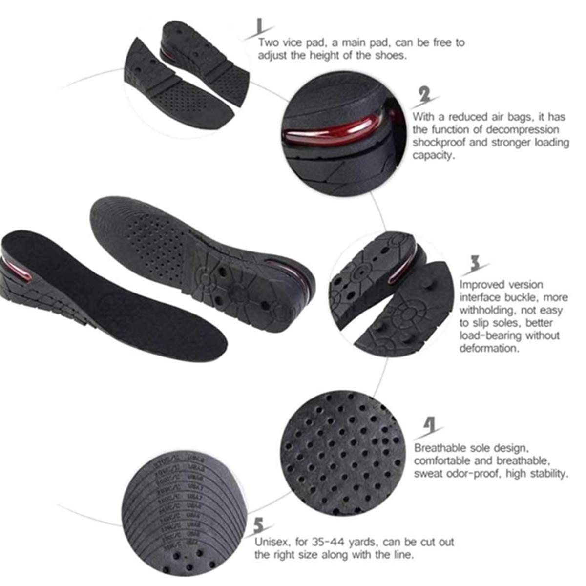 Shaboo Prints Height Increase Insoles Air Taller Cushion Shoes Insoles 4-Layer Heel Insert for Men