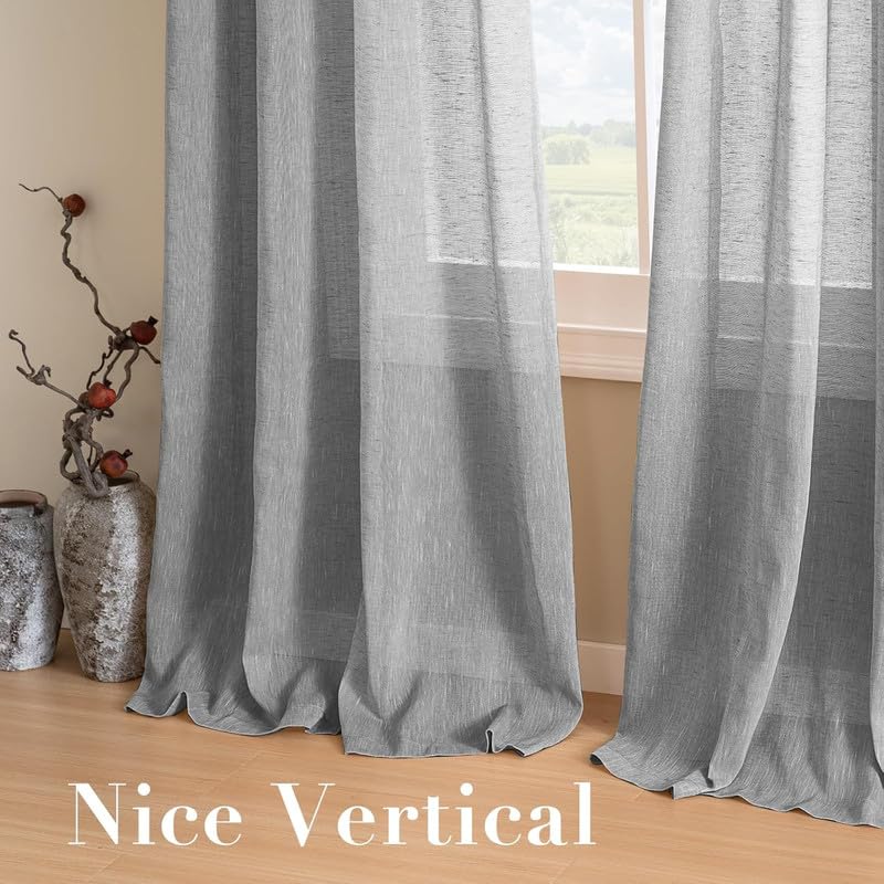 INtex CURTAINS House Semi-Transparent Linen Sheer Curtain, Lightweight Fabric with Steel Grommets, Elegant One Piece Window Panel for Living Room or Home Décor - 400 W x 270 L - Café