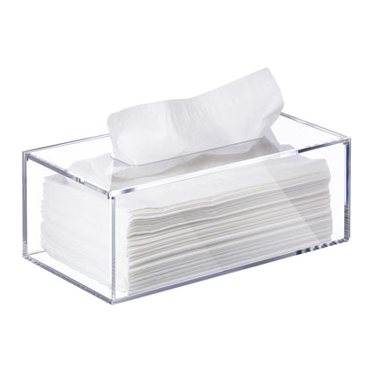 Clear Acrylic Tissue Box Holder 24 x 13 x 9 cm Rectangular Facial Tissue Organizer for Bathroom, Bedroom, Living Room, Vanity and Office Decor