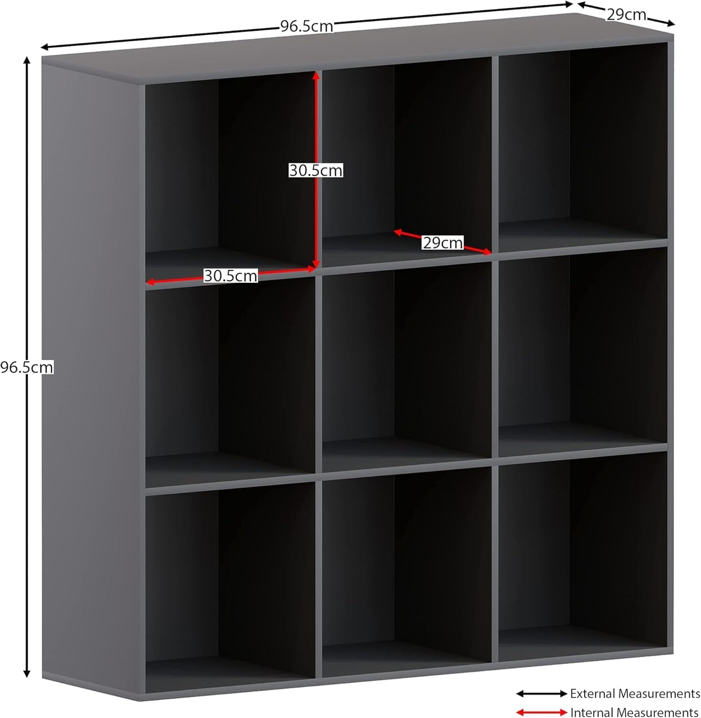 Storage Bookcase with 9 Cubes, Large Capacity Organizer for Home or Office Living Room, Manufactured Wood in a Sleek Black Finish, Freestanding and Versatile Shelf
