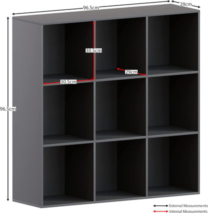 Storage Bookcase with 9 Cubes, Large Capacity Organizer for Home or Office Living Room, Manufactured Wood in a Sleek Black Finish, Freestanding and Versatile Shelf