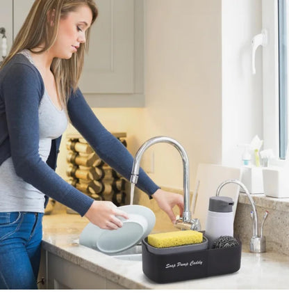 Refiner and Fuller Dish soap Pump Dispenser Sink Kitchen Caddy Organizer Set with Sponge Included. 3 in 1 Convertible Multi Storage Holder for sponges, Scrubs, Brushes More.