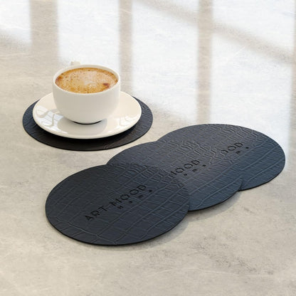 Circle Leather Coaster Set - Premium Faux Leather Coasters with Stylish Touch, Heat-Resistant and Scratch-Proof - Perfect for Coffee Tables, Dining, and Home Decor, Set of 4