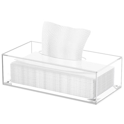 Acrylic Facial Tissue Dispenser Box, Refillable Clear Tissue Box Cover with Magnetic Closure, Modern Napkin Organizer for Bathroom, Kitchen, Office and Room Décor, Rectangle, Clear