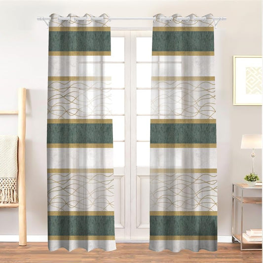 Modernistic Linen Curtain Panel - Crosswise Striped Sheer - Semi-Transparent - Steel Grommets - 1 Piece