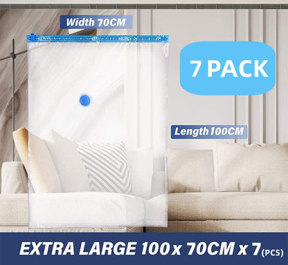 SKY-TOUCH Vacuum Storage Bags 70 x 100cm, 6 Pack Space Saver Bags With Suction Pump, Reusable Compression Bags Space Saver, Vacuum Bag for Packing,Clothes, Bedding, Travel