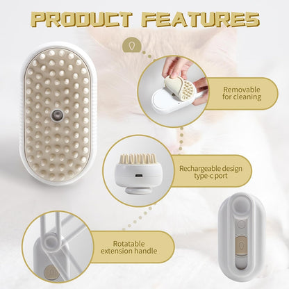 KRIVAZ 3 In 1 Steam Brush, Cat & Dog Grooming Brush, Reduces Shedding, All Hair Types, Unisex, All Ages, Pet Owners with Cats or Dogs