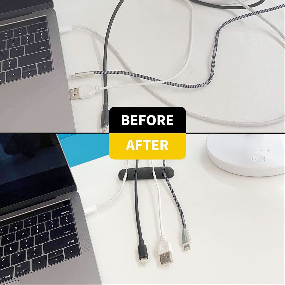 Denvok - Set Of 10pcs Cable Organizer Management Strong Adhesive Silicone, USB Cable Winder, Flexible Cable Manager Clips, Cord Holder For Desktop Mouse Headphone Earphone for Kitchen School Office