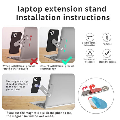 YONJILA Side Mount Clip on Laptop for Phone, Aluminum Alloy Computer Expansion Bracket with Rotatable Angle Adjustment, Foldable, Phone Holder Stand for Laptop Same Screen for All Smart Phones