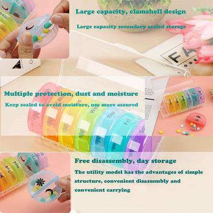 Large Pill Organizer 2 Times A Day, Weekly Pill Box Twice a Day, Travel Friendly AM PM Vitamin Organizer, Weekly Pill Case Container 2 Per Day(Rainbow)