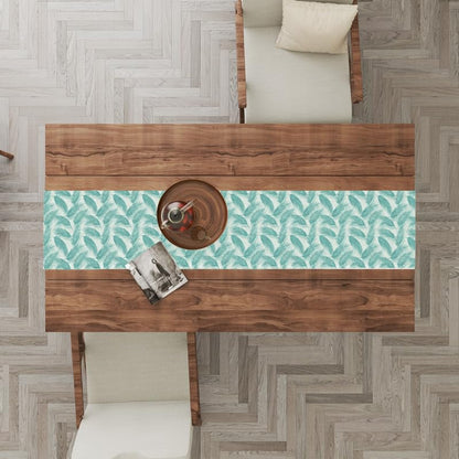 INTEX HOME Linen Velvet Table Runner, Bella Leaf Pattern, Premium Soft Fabric, 45W×135L CM, Turquoise, Elegant Dining and Living Room Decor, Luxurious Protection for Daily Use and Special Occasions