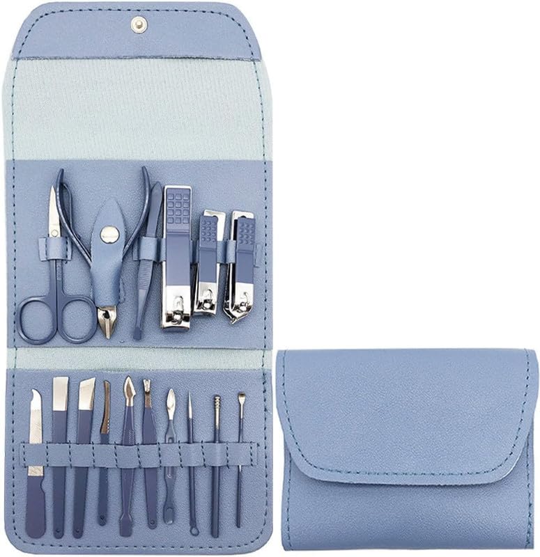 طقم قص الأظافر، مجموعة من 16 قطعة من الفولاذ المقاوم للصدأ مع مقص أظافر وملقط ومقص بشرة، ومجموعة أدوات مانيكير وباديكير للمنزل والسفر
