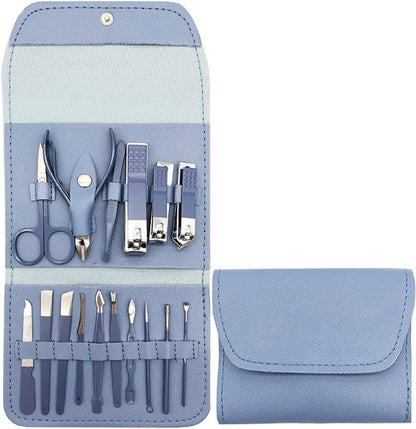 طقم قص الأظافر، مجموعة من 16 قطعة من الفولاذ المقاوم للصدأ مع مقص أظافر وملقط ومقص بشرة، ومجموعة أدوات مانيكير وباديكير للمنزل والسفر