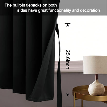 Blackout Curtains with Tiebacks - Thermal Insulated, Light Blocking and Noise Reducing Grommet Curtain Drapes for Bedroom and Living Room, Set of 2 Panels,