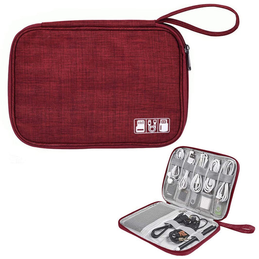Electronic Organizer Travel Cable Organizer Bag Digital Accessories Storage Case with Dividers for Hard Drives, Portable Charger, Cables, Phone, USB, SD Card(Wine Red)