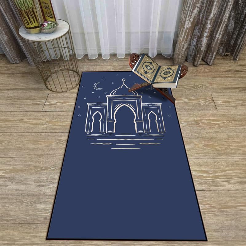 INtex Home Prayer Rug, Luxury Velvet Fabric with Digital Print, Soft Comfortable Islamic Mat for Daily Prayers, Elegant Lightweight Foldable for Mosque or Home Use - Modern Design