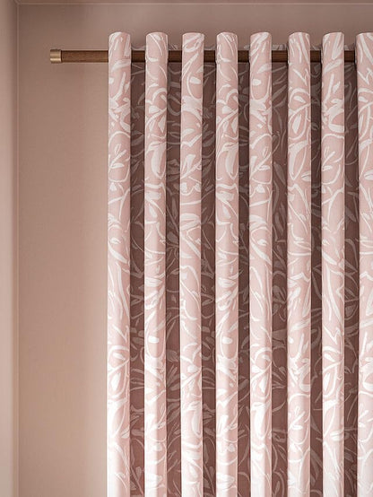 Linen Velvet Curtains - Pink Printed Leaves Sheer - Steel Grommets - 1 Piece