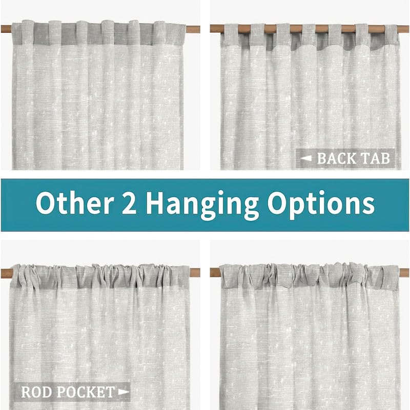 INTEX HOME Elegant Linen Curtain Panel, Semi-Transparent Air Filtering Fabric with Two Hanging Options, Soft Light Filtering Window Cover, Lightweight 1 Piece - Off-White - 400 W x 230 L